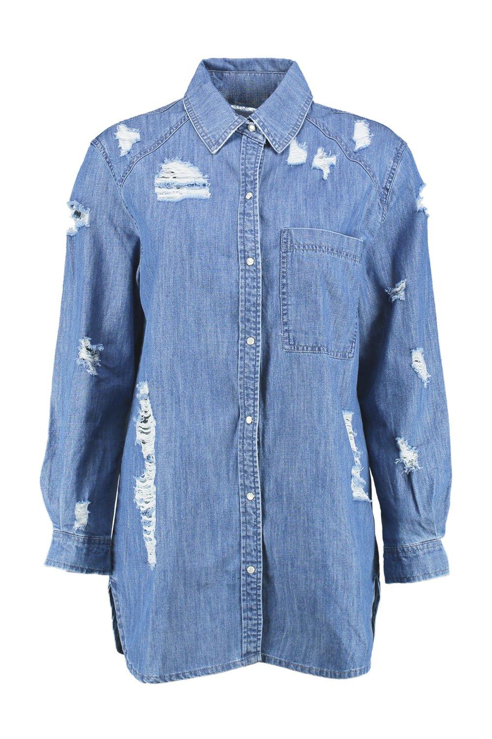 Oversized Ultra Distressed Denim Shirt